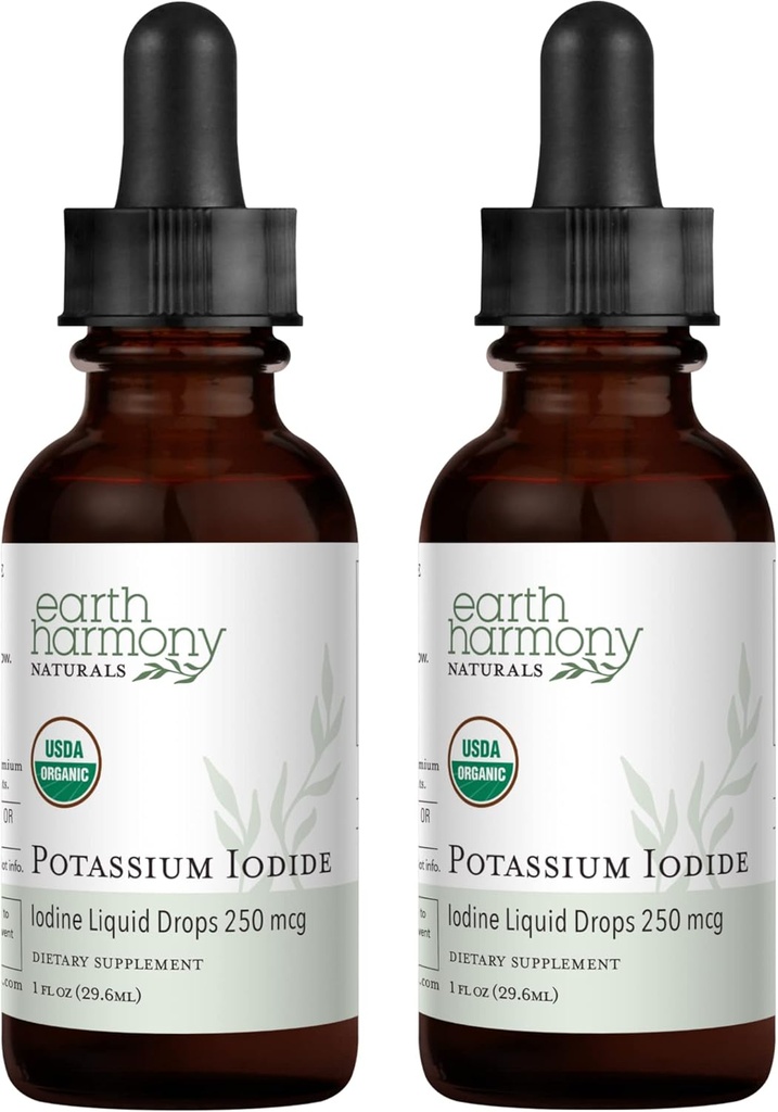 USDA Iodide de potassium biologique 250 mcg Supplément liquide 2-Pack (1-year Supply) - supporte le thyroid Gland et aide l'exposition et les faibles niveaux d'iode - plus biodisponible que les comprimés, pilules - 1 Fl Oz