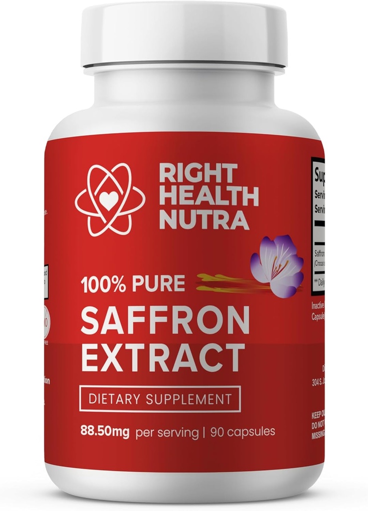 Integratori di Zafferano di Nutra - 100% Pure Saffron Extract - Made in the USA - Supporta Mood | Focus | Digestione | Salute agli occhi per gli uomini e le donne - 90 Capsule