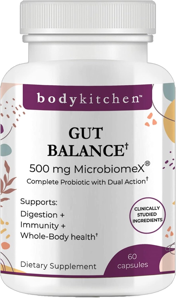 Body Kitchen Gut Balance Komplette probiotische Ergänzung, unterstützt Verdauung, Immunität und ganz Körpergesundheit, Klinisch untersuchte Zutaten, Made in USA, Veggie Caps, 60 Count