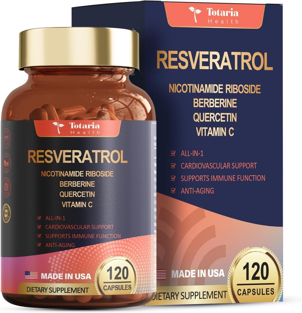 Resveratrol Ergänzung Extra Stärke mit Berberine Quercetin Grüner Tee Extrakt Trauben Seed Extrakt Polyphenol Antioxidans Ergänzung Antioxidans & Herz Gesundheit Unterstützung 120 Kapseln