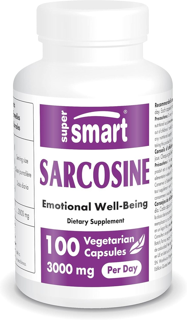 Supersmart Sarcosine 3000mg al giorno (N-Methylglycine) - Nootropics Supplement - Nutrizione cerebrale | Non-GMO & Gluten Free - 100 capsule vegetariane