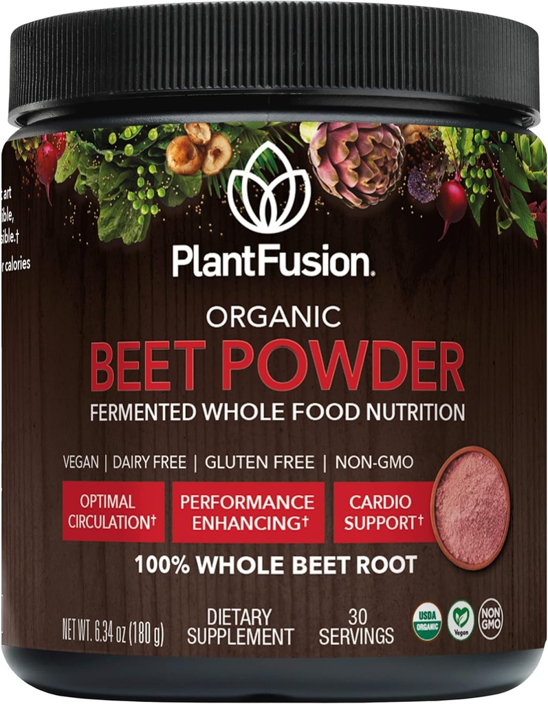 Plantfusion Organic Beet Root Powder - Superfood Beet Supplement zur Unterstützung von Blutfluss und Zirkulation - Fermented Whole Food Nutrition - Non-GMO, Vegan, Gluten-Free, 6.34 oz 30 Servietten