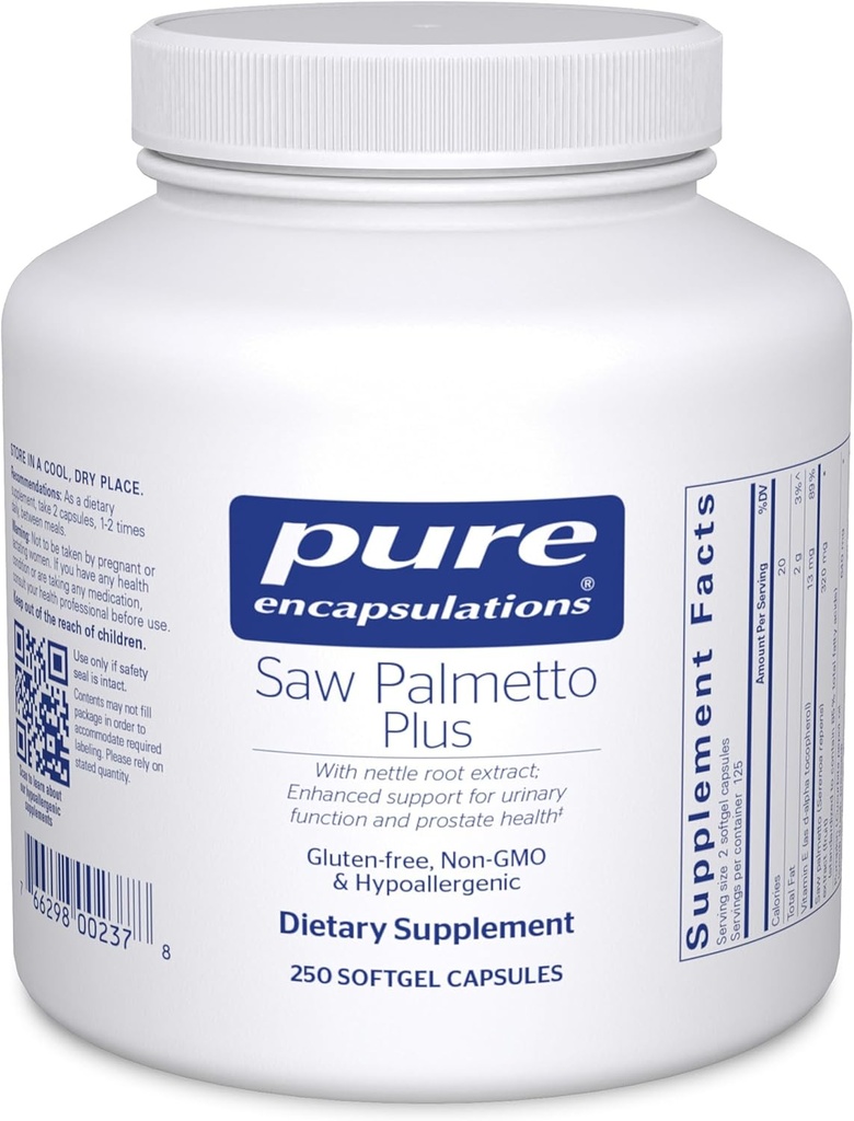 Encapsulations pures Saw Palmetto Plus de sciure avec extrait de racine de nettle pour soutenir la fonction urinaire