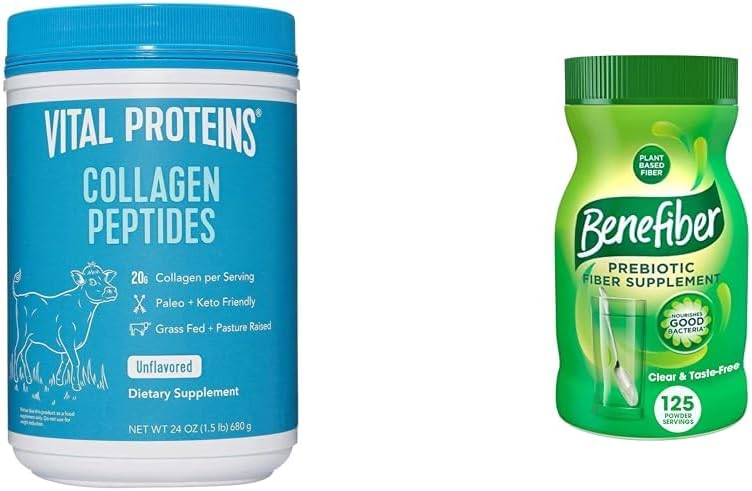 Vitalproteine Unflavored Collagen Peptides (24 Oz) & Benefiber Prebiotic Fiber Supplement Unflavored (17.6 Oz)