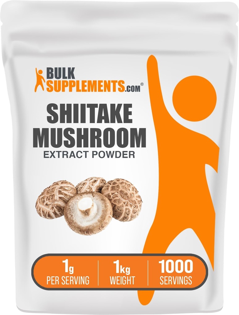 BulkSupplements.com Poudre d'extrait de champignons chiitake - Supplément de poudre de champignons chiitake, support immunitaire - Vegan & sans gluten, 1g par portion, 1kg (2,2 lbs) (paquet de 1)