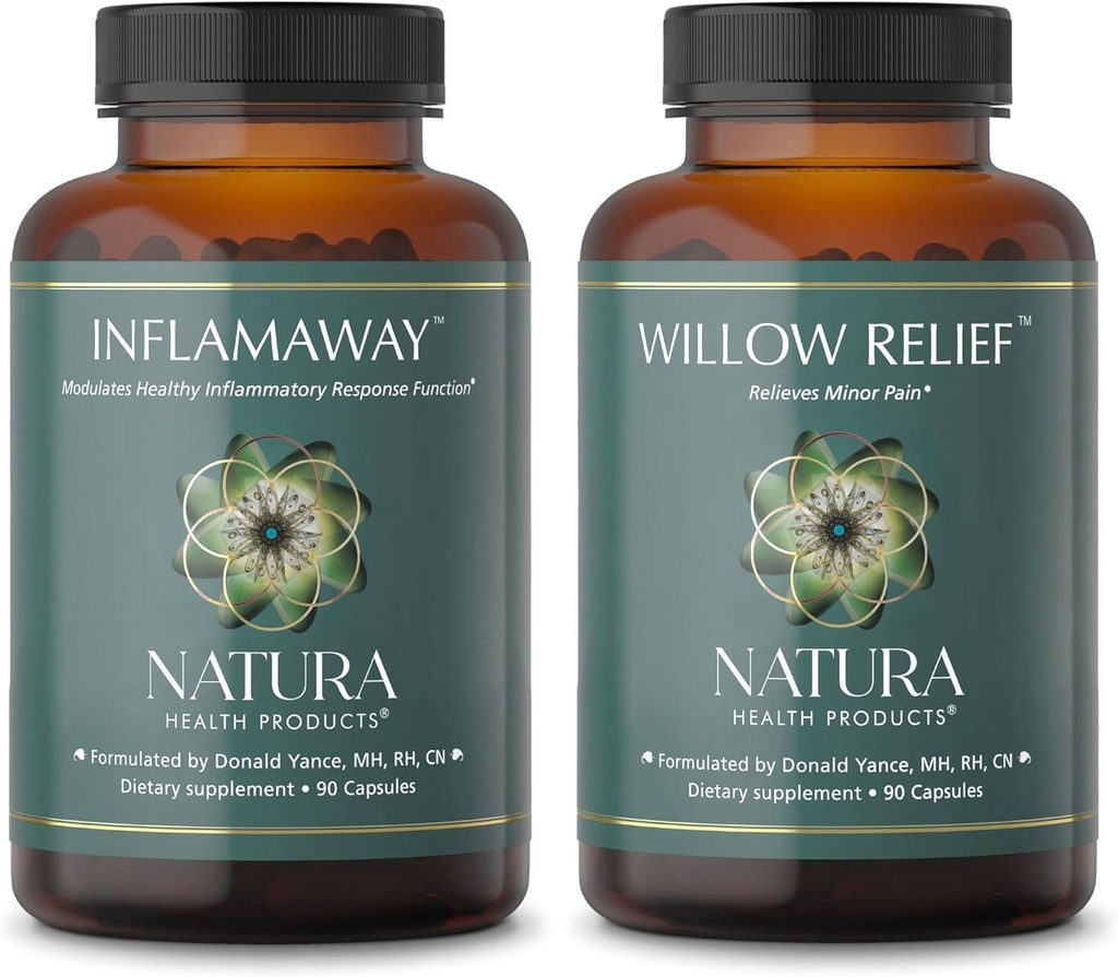 Natura Health Products InflamAway und Willow Relief Supplement Bundle - Modulieren Sie eine gesünde Entzündungsreaktion - verbessert die Muskelentspannung