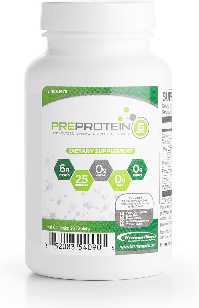 PreProtein® Unflavored Hydrolyzed Collagen Protein senza zucchero Carb-Free, Aminoacidi Protein Tablets, Utilizzato da Healthcare Systems, 90 compresse