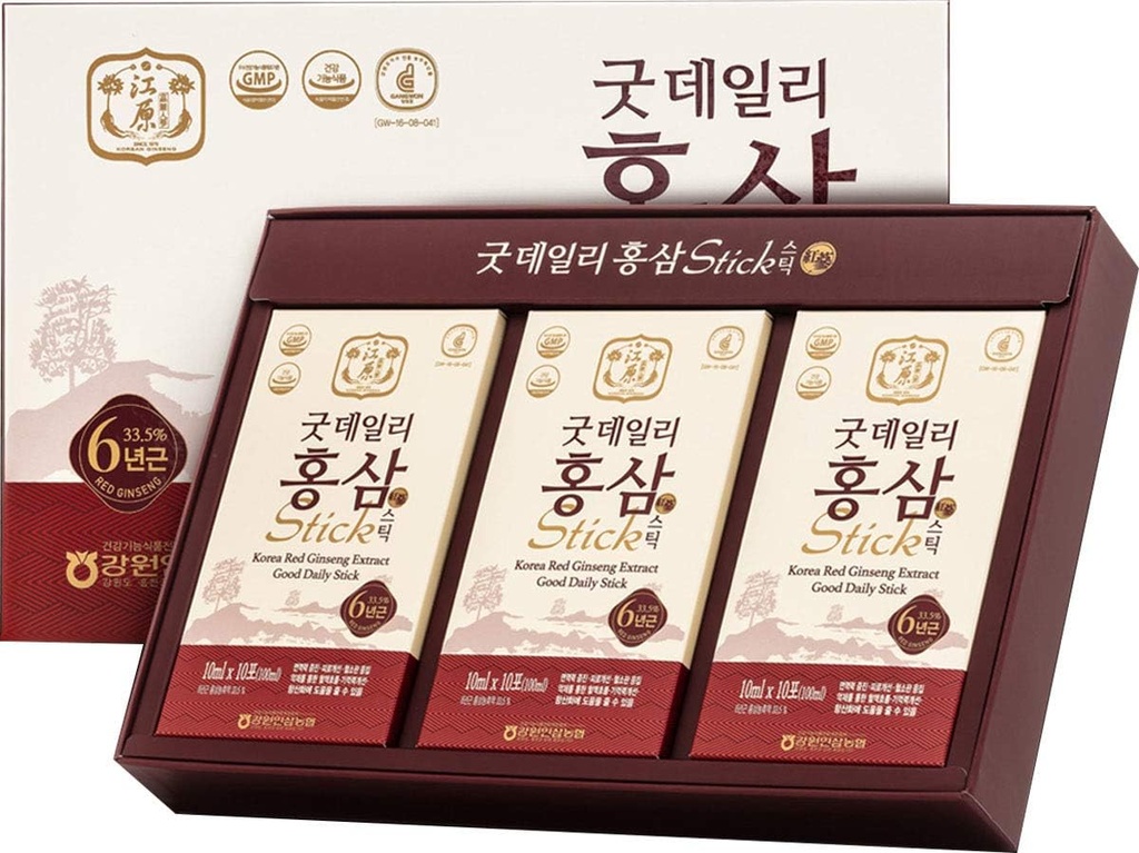 [Gangwoninsam] Estratto di Ginseng rosso coreano buon bastone giornaliero 30 conte – Contiene 6 anni coreano estratto di Ginseng, cibo coreano, singolarmente confezionato, 0.35 fl. oz (10ml), 3 X 10-Count Box