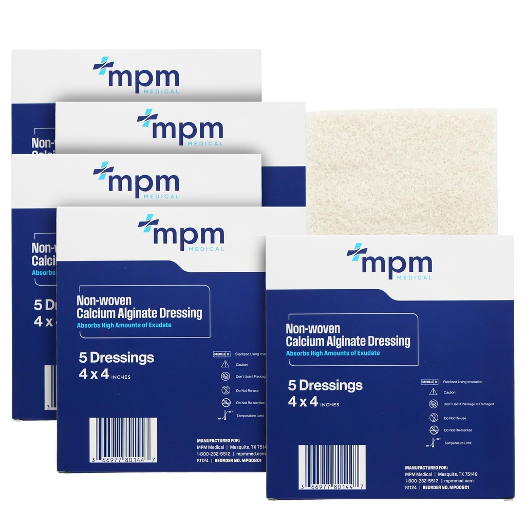 Calcium Alginat Dressing, 4"x4" [Box von 5] Steril, MPM Medical