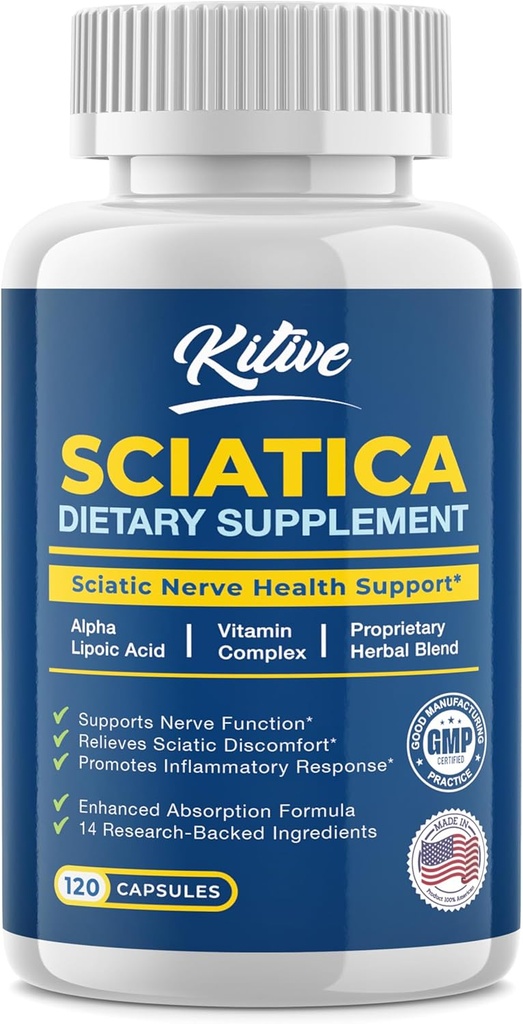 Sciatic Nerve Relief: Advanced Support Supplement per Sciatica – Potente Alpha Lipoic Acid & Turmeric & Herbal Relief Ingredienti – Made in USA, 120 Capsule (120 Count (Pack of 1), Banana)