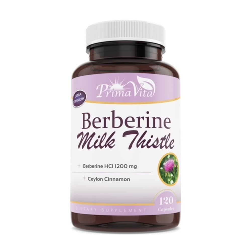 Berberine HCL 1200mg avec chardon de lait et cannelle Ceylan, activateur métabolique Ampk, système immunitaire sain et bien-être gastro-intestinal, 40 portions, 120 capsules de légumes