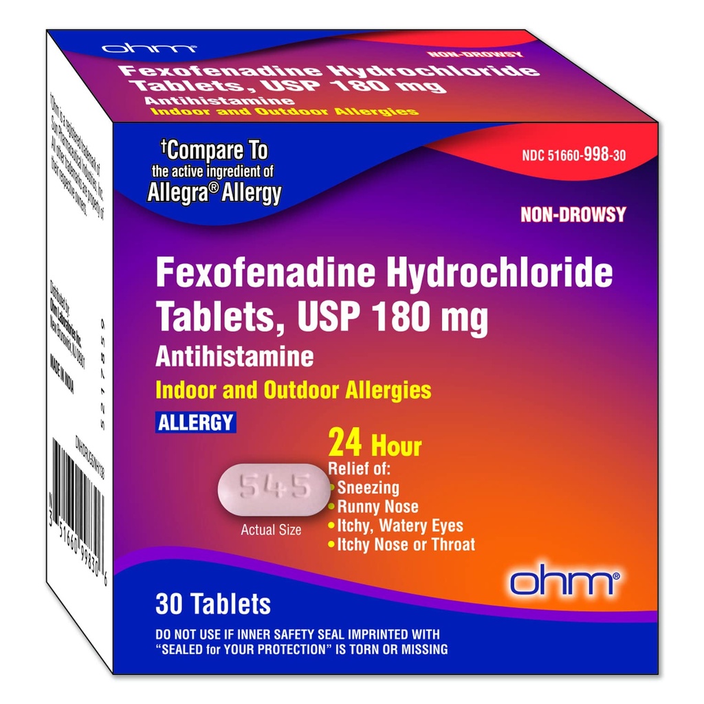 Ohm Non-Drowsy Fexofenadine Antihistamine Indoor Allergy Relief Tablets 30ct