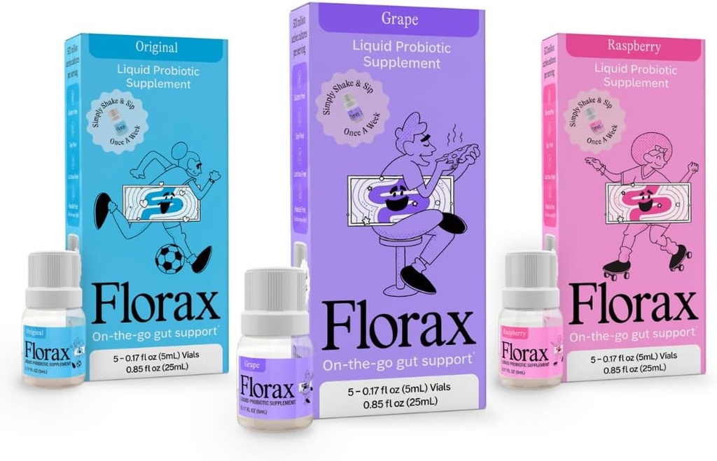 Florax - Probiotico Liquido - Supporto Gut On-The-Go per Donne, Uomini e Bambini - Flavor Bundle - 3 scatole con 5 fiale