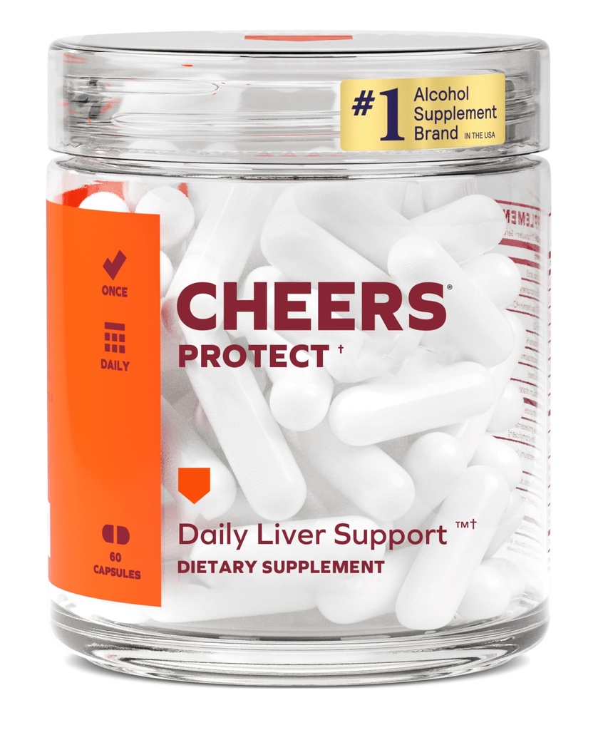 Cheers Protect | Daily Liver Supplement für Trinker mit L-Cystein + DHM | Erhöhen Glutathione Levels | 30 Doses | Cystein, Dihydromyricetin, Milk Thistle, Prickly Pear, B-Vitamine, Ginger
