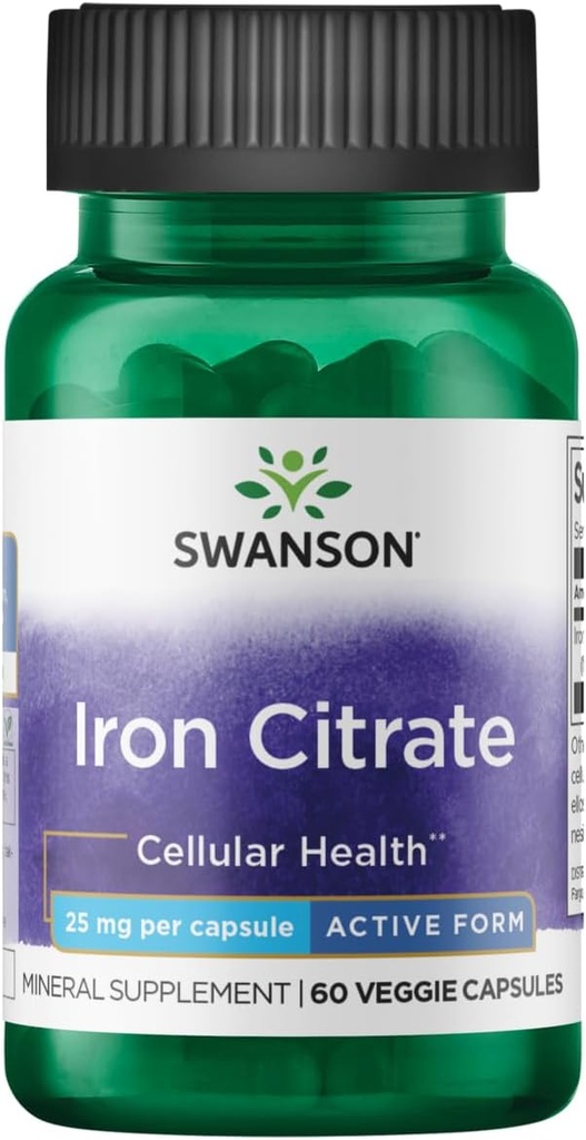 Citrate de fer de Swanson 25 Milligrammes 60 Capsules