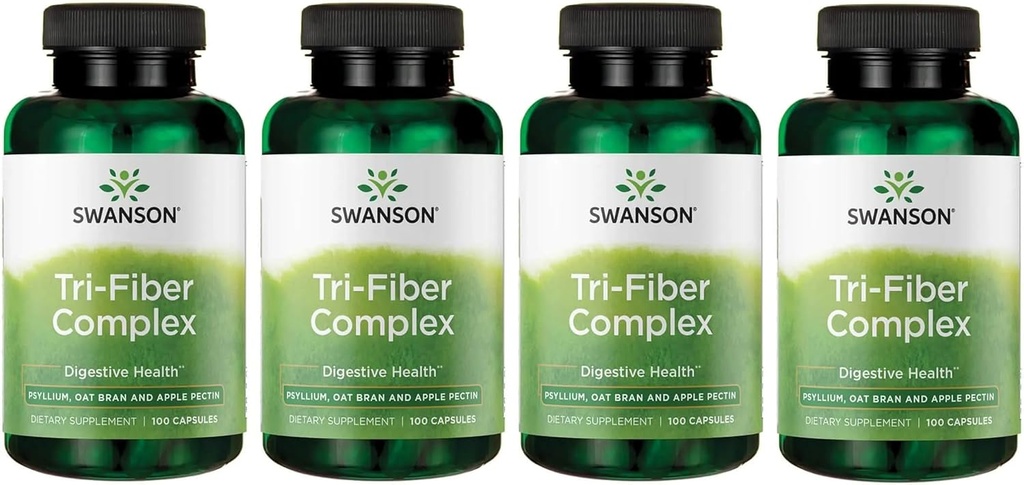 Swanson Tri-Fiber Complex - Integratore Sanitario Digestivo Realizzato con Psyllium, Oat Bran, & Apple Pectin - (100 capsule) (4 Pack)
