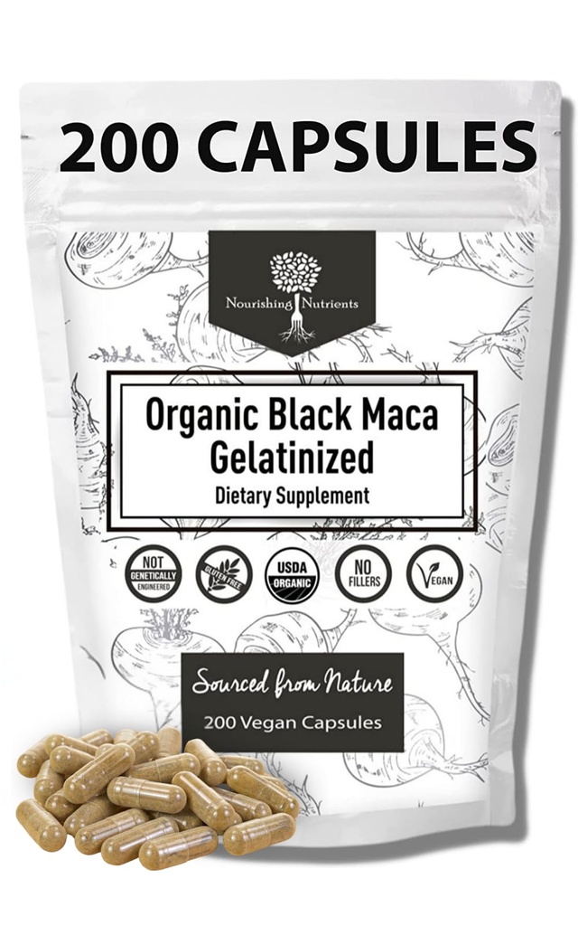 Organico Gelatinized Nero Maca – 3X più forte 200 capsule per gli uomini e le donne, supplemento di energia naturale per la messa a fuoco, le prestazioni, Stamina & Endurance, aumento del mood e stabilità, Clarity mentale 1000mg