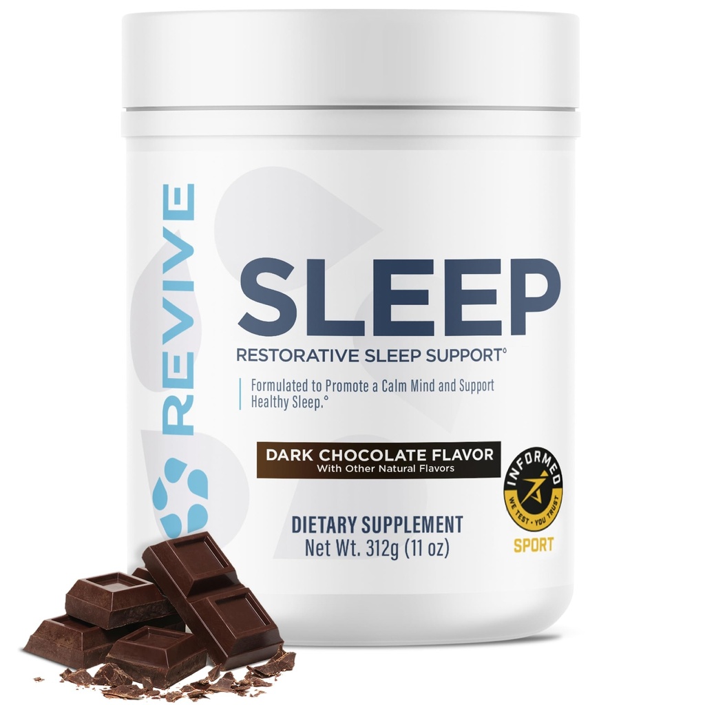 Revive MD Sleep Support Supplemento per Adulti, Cioccolato Oscuro - Supplementi di sonno con Magnesio (Glycinate), Inositolo, Glycine & L-Teanina - Promuove Rilassamento & Sonno Salute (30 Serve)