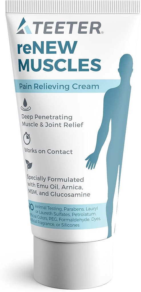 Teeter Renew - Crème de douleur musculaire et articulaire avec huile d'émeu, MSM, Arnica, Boswellia Serrata Glucosamine (2,5 oz)