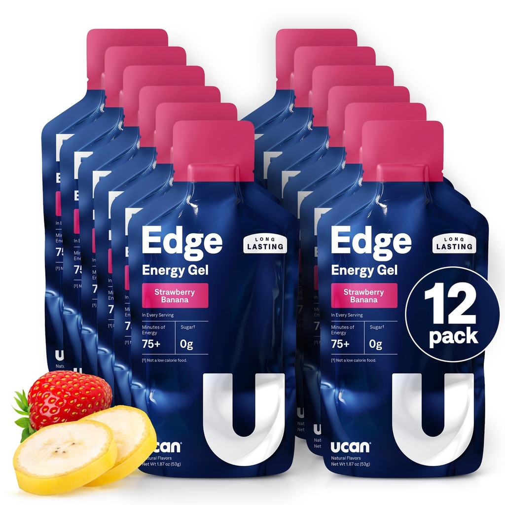 UCAN Edge Energy Gel Shots, Strawberry Banana (12, 2 Unnce Packets) für Laufen, Training, Workouts, Fitness, Radfahren, Crossfit | Sugar-Free, Vegan, & Keto Friendly Energy