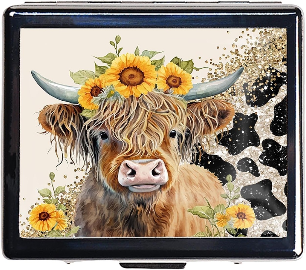 7 giorni Chromed Shiny Silver Pill Organizer con Specchio Inside Ha 8 scomparti separati Rectangle 7 giorni Pill Box Pill Case (Highland Cow)