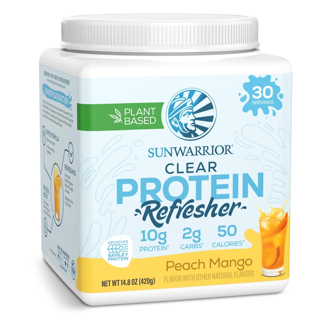 Sunwarrior Clear Protein Pulver Pflanzenbasierte Wassermischung, Vegan und Refreshing Protein und Hydration Supplement 10g Pro Servieren Peach Mango Flavored 420g Tub 30 Servier