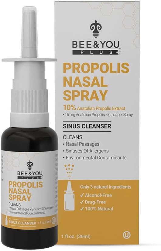 BEE and You Plus Natural Propolis Nasal Spray 1 Fl oz | Congestion Relief Drug Free & Alcohol Free, Sinus Relief, Allergy, Nasal Moisturizing Spray