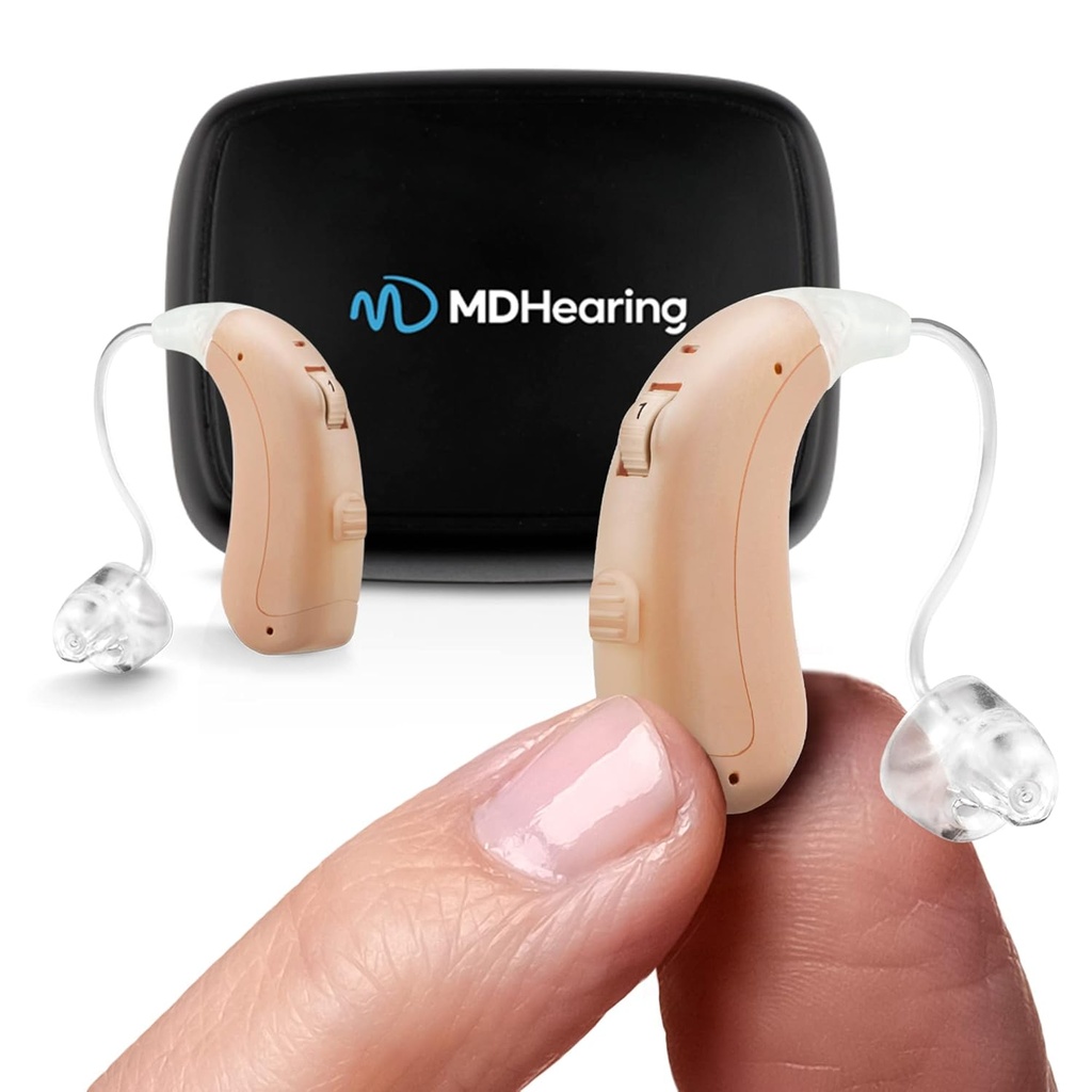 MDHearing VOLT OTC Hörgeräte für Senioren, Doctor-Designed wiederaufladbar, 2 Richtungsmikrofone, 4 Audio-Einstellungen, Passt mit Glas, Deluxe Ladegerät enthalten...