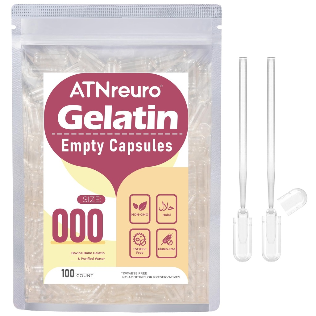 Dimensioni 000 Empty Gelatin Capsule con 2 Micro Spoons - 100 Count Empty Clear Capsule - Capsule Pillole Vuote per Integratori di Polveri