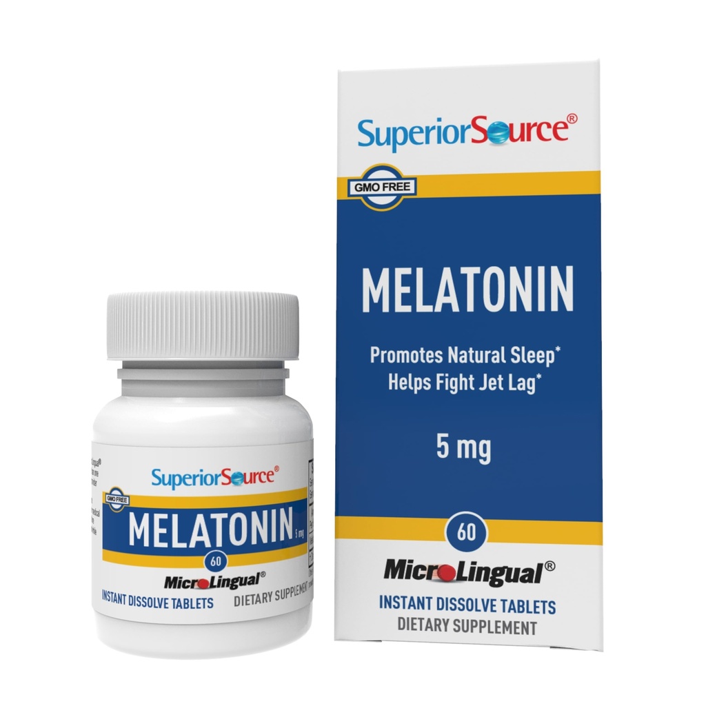 Source supérieure Melatonine 5 mg - Supplément de soutien au sommeil sain pour les adultes - Formule de mélatonine avec aide à la camomille Relaxation et sommeil reposé - 60 comprimés de dissolution sublinguale