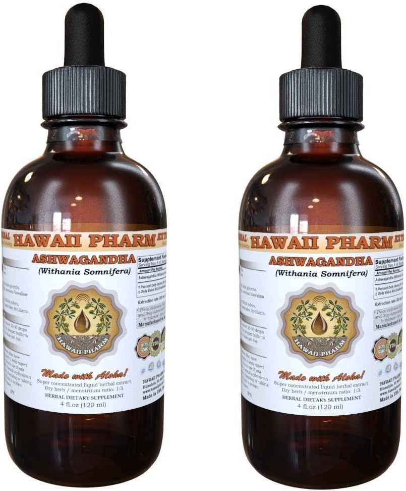 Ashwagandha Liquid Extract, Organic Ashwagandha (Withania Somnifera) Getrocknete Wurzel-Tinkturergänzung 2x4 oz
