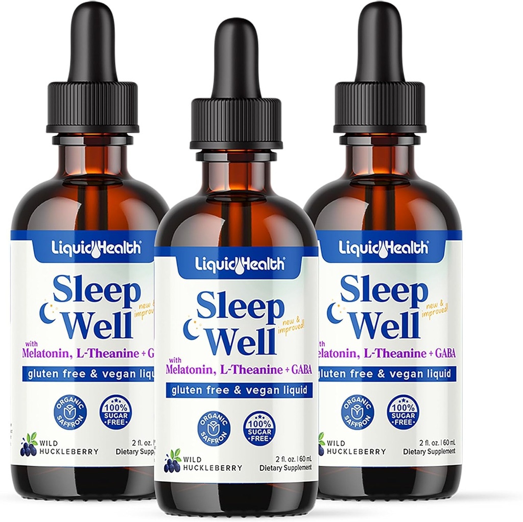 LIQUIDHEALTH Dormire Bene Natural Sleep Aid Melatonin Drops - Better Sleep & Mood, Relax & Calm Mind, Autunno Asleep Più veloce Restare Asleep Longer - Made in USA, Vegan, Sugar Free, Droga Free, Non-GMO (3 Pack)