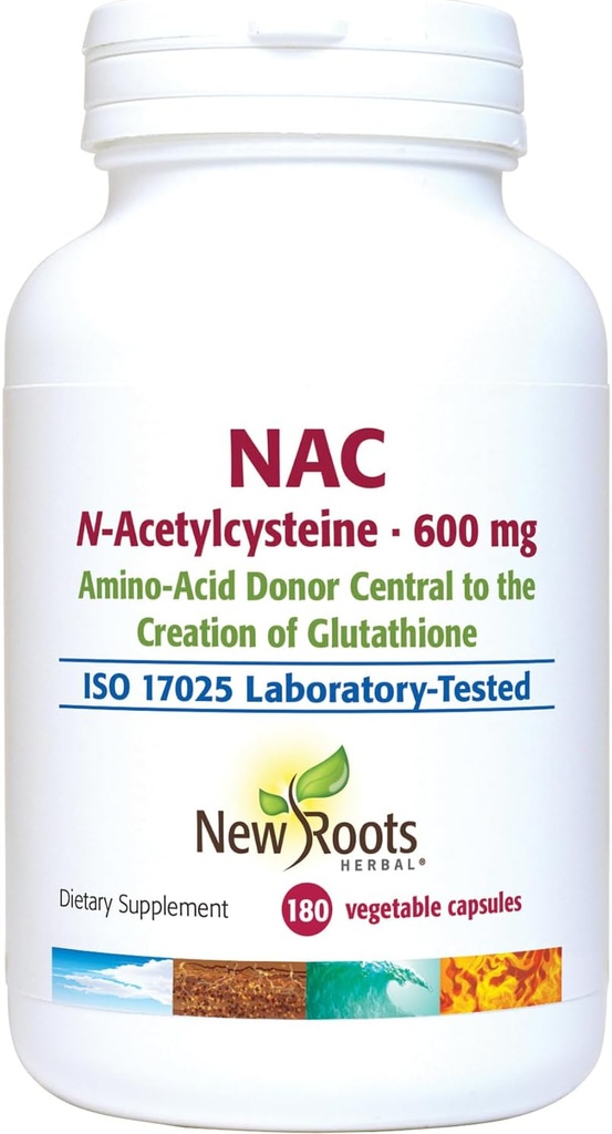NUOVO ROOTS HERBAL NAC Supplemento N-AcetylCysteine | Fornitura di 45 giorni | NAC 600mg per Serving | Vegan Friendly | Non-GMO | Gluten Free (180 capsule vegetali)