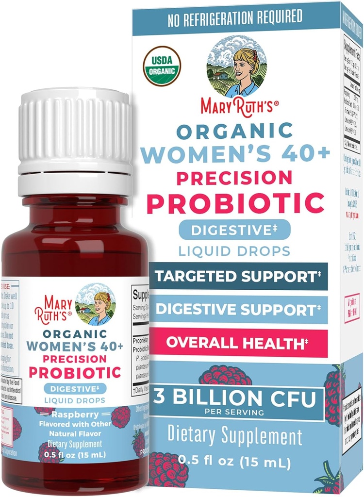 MaryRuth Organics USDA Organic 40 Womens Probiotic Liquid Drops | Probiotics for Digestive Health | Stress-Related GI Issues | Occasional Gas Relief für Erwachsene | Vegan | Dairy Free | 30 Portionen