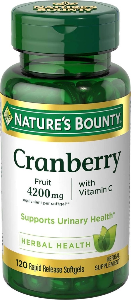Natura Bounty Cranberry Fruit 4200 mg, Plus Vitamina C, 120Softgels..