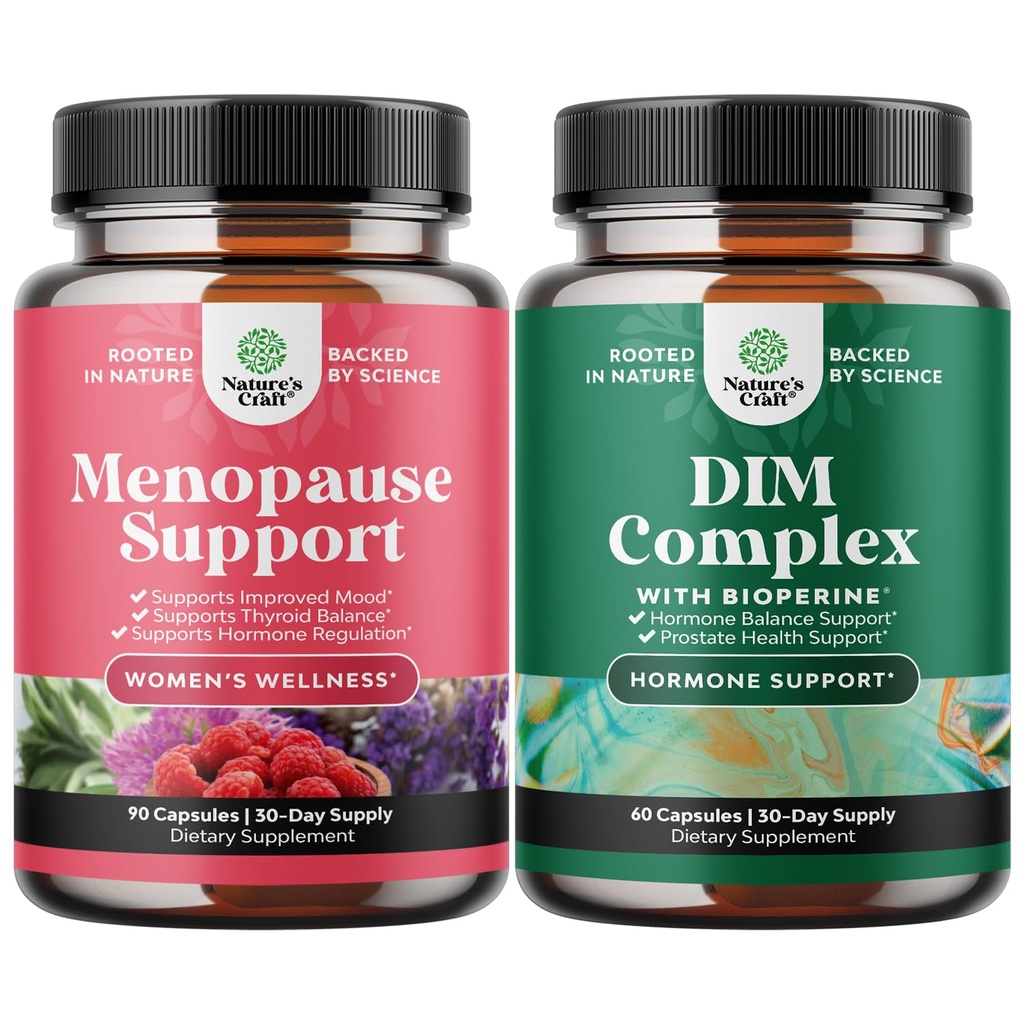 Ensemble de complément à la ménopause totale - Relief des éclairs chauds - Dong Quai Vitex Chaste Berry and Black Cohosh and Pure DIM with Bioperine - Diindolylméthane Complexe de testostérone avec fleurs de brocoli