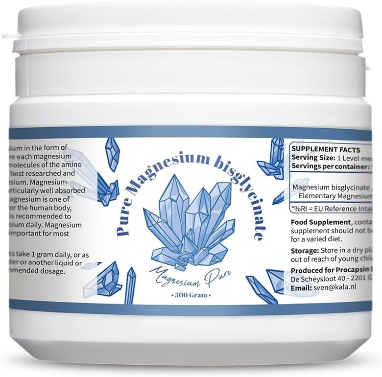 Poudre de bisglycinate de magnésium pur - Bisglycinate 200mg Magnésium élémentaire par gramme - Sans Mag. Stearate (500)