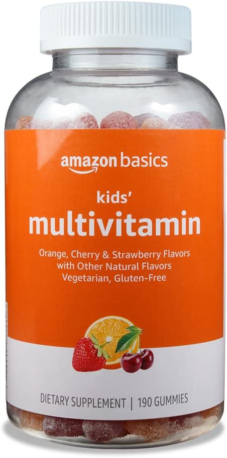 Basics Kids' Multivitamin, 190 Gummi, Orange, Kirsche & Erdbeere (vorher Solimo)