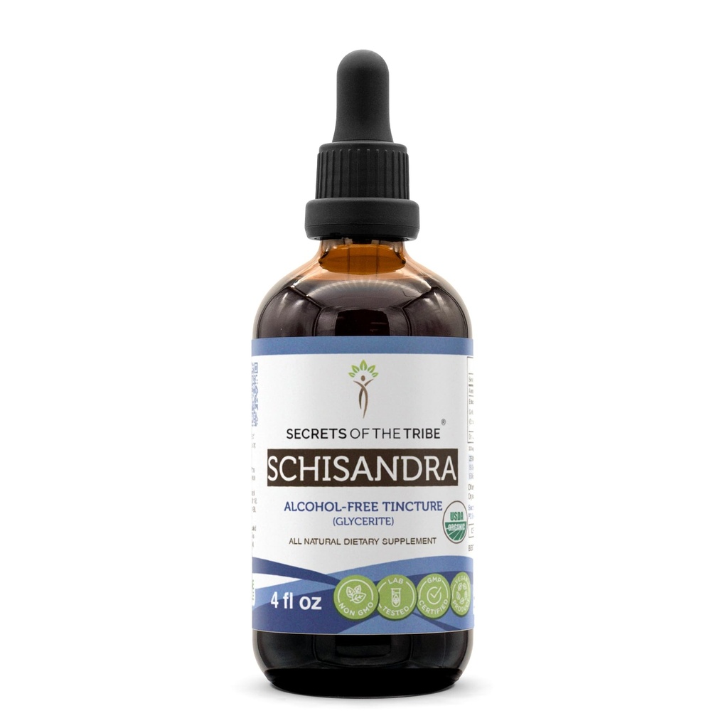Segreti della Tribe Schisandra USDA Organic | Estratto privo di alcool, Gocce di erbe ad alta potenza | Realizzati con Schisandra organica certificata al 100% (Schisandra Chinensis) Dried Berry 4 oz