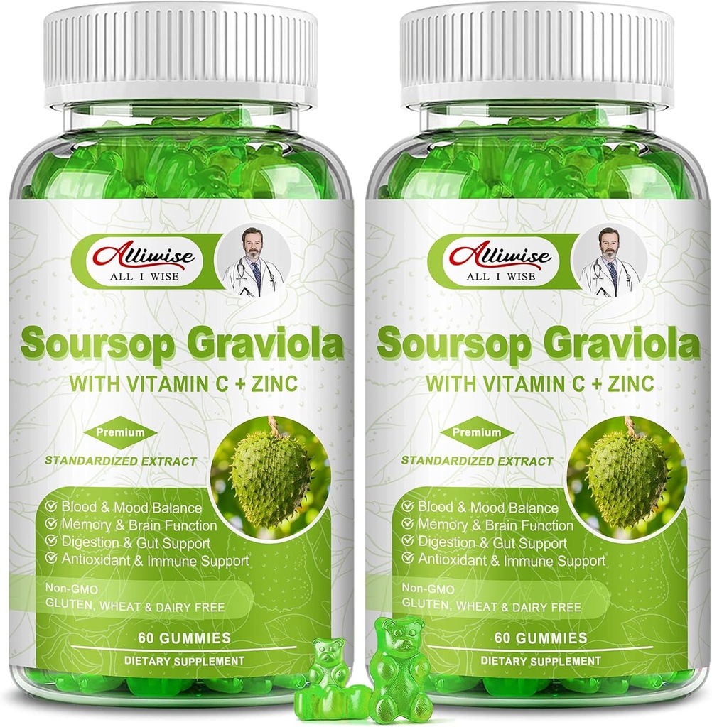 2 Confezione Soursop Graviola Gummies Supplemento, Original Soursop lascia l'estratto con Vitamine C & Zinc per Donne & Uomini, Multivitamin Soursop Fruit Supplement per Immunità & Antiossidante & Energy