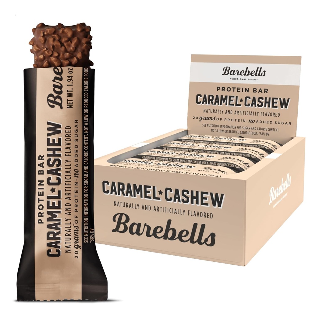 Barebells Protein Bars Caramel Cashew - 12 Count, 20g High Protein Treats - Chocolate Nutrition Bar mit 1g Gesamtzucker - On-The-Go Frühstück oder Post-Workout Snack