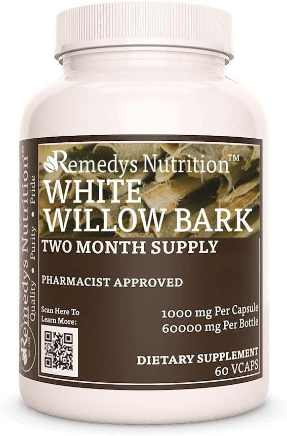 Alimentazione di Remedy White Willow Bark | 1.000 mg, 60 Vegan Capsules Integratore alimentare di erbe | Fornitura di due mesi