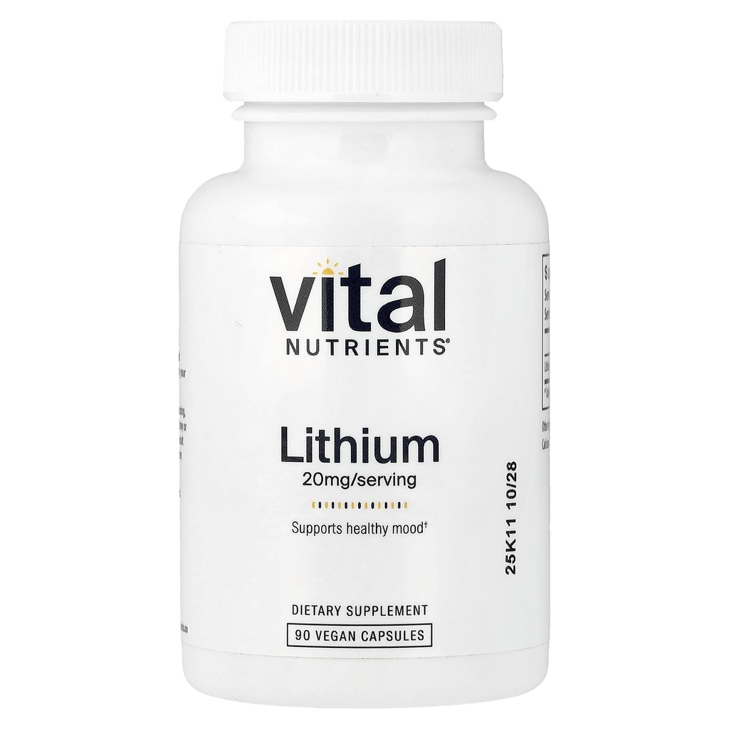 Vital Nährstoffe Lithium Orotate 20mg | Vegan Lithium-Ergänzungen für Gedächtnis, Zustand des Geistes, und Verhaltensgesundheit* | Gluten, Dairy, Soy Free | 90 Kapseln