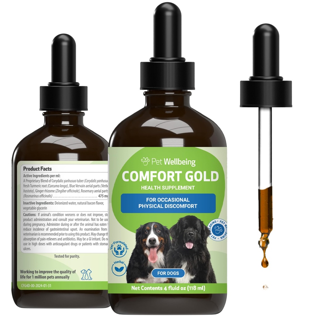 Benessere Pet Comfort Oro per Cani - Supporti Canina Comfort Fisico, Circolazione sana, Corydalis, Turchese - Veterinaria-Formulata Supplemento di erbe 4 oz (118 ml)