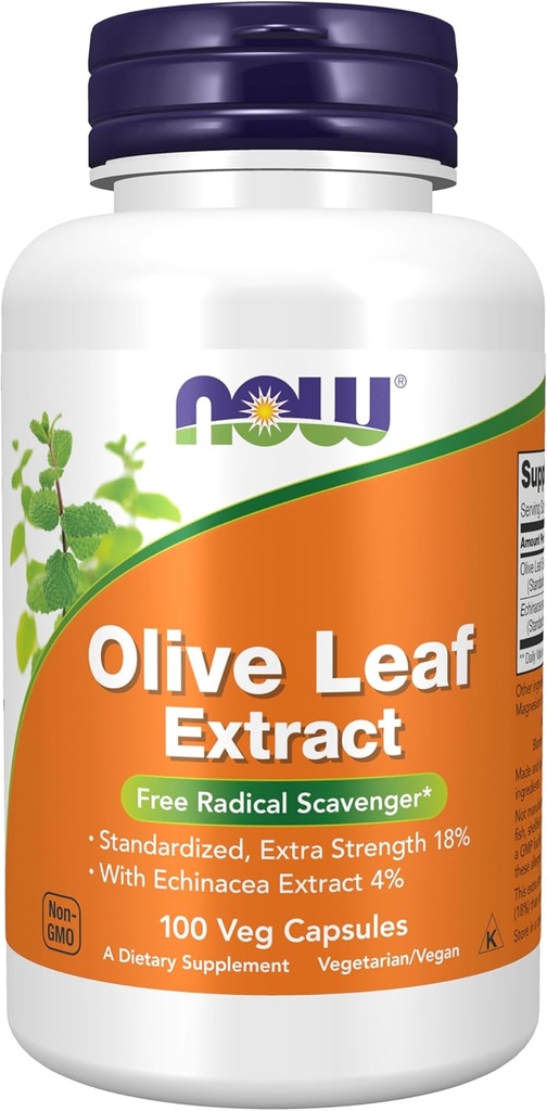 MAINTENANT compléments alimentaires, extrait de feuille d'olive avec extrait d'échinacée 4%, force supplémentaire, scavenger radical libre*, 100 gélules