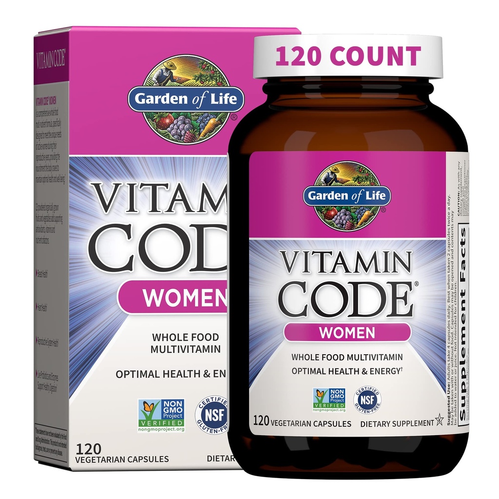 Giardino della vita Multivitamina per le donne, Codice Vitamina Multi - Intero Cibo Donne Multi Vitamine, Ferro, Folate non Acido Folico, Vitamina A e Probiotici per l'Energia delle Donne, 120 Capsule Vegetariani