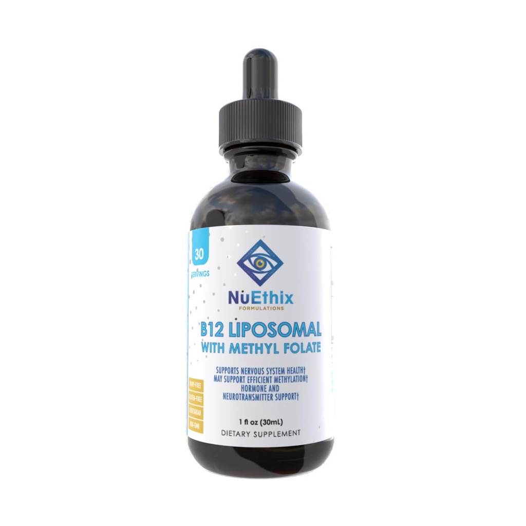 Formulazioni NuEthix B12 Liposomal con integratore alimentare di Folato di metile, Vitamine B Bioattive per sostenere un metabolismo ottimale, 1 oncia fluida, 30 Serve