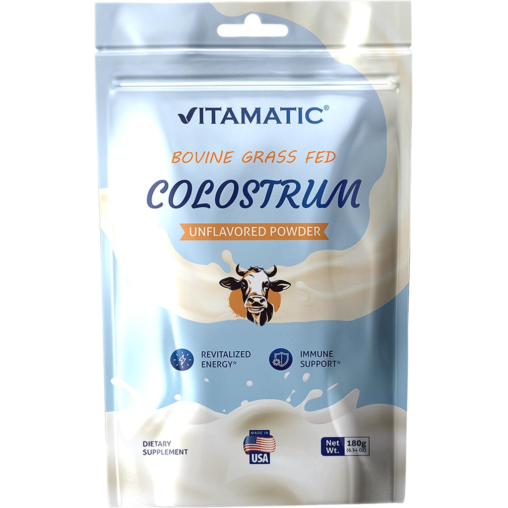 Vitamatic Bovine Colostrum 30% IgG Pulver 180 Gramm (6.34 OZ) - Ergänzung für Gut Gesundheit, Haarwachstum, Schönheit, Muskel Erholung, & Immununterstützung - einfach zu mischen - (Unflavored)