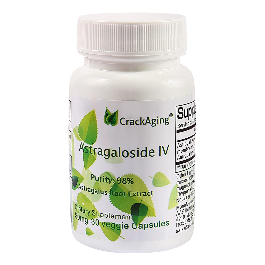 Crackaging-Super-Absorption Astragaloside IV 98% 50mg 30 Capsule Anti-Aging DNA Cell Telomere Astragalus Root Integratori