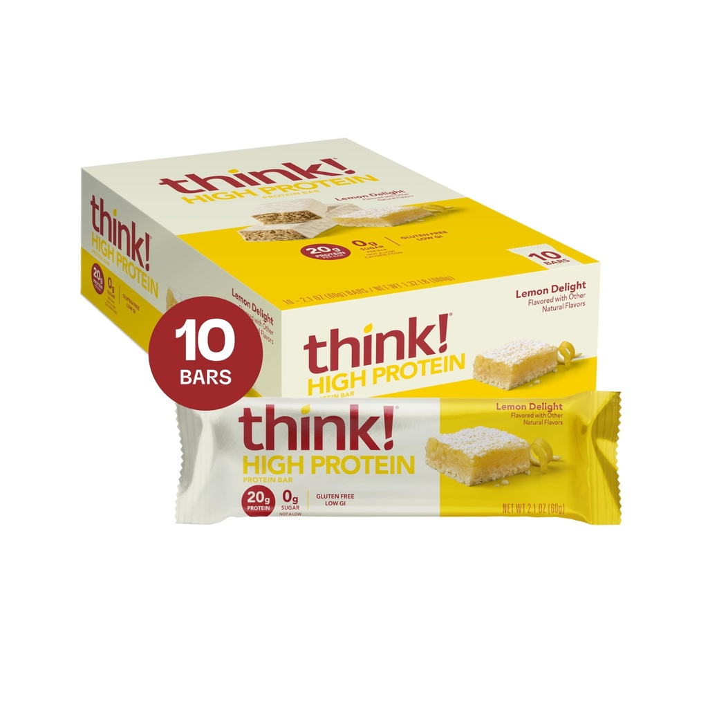 Denk nach! Protein Bars, High Protein Snacks, Glutenfrei, Kosher Friendly, Lemon Delight, Nutrition Bars, 2.1 Oz pro Bar, 10 Count (Packaging May Vary)